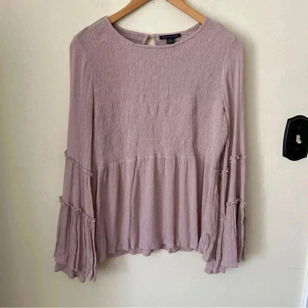 American Eagle Boho Pink Long Sleeve Bell Sleeve Shirt Size M